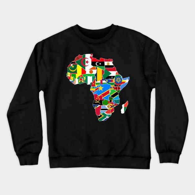 Africa Continent Map with Country Corresponding Flags | African Pride Crewneck Sweatshirt by BraaiNinja